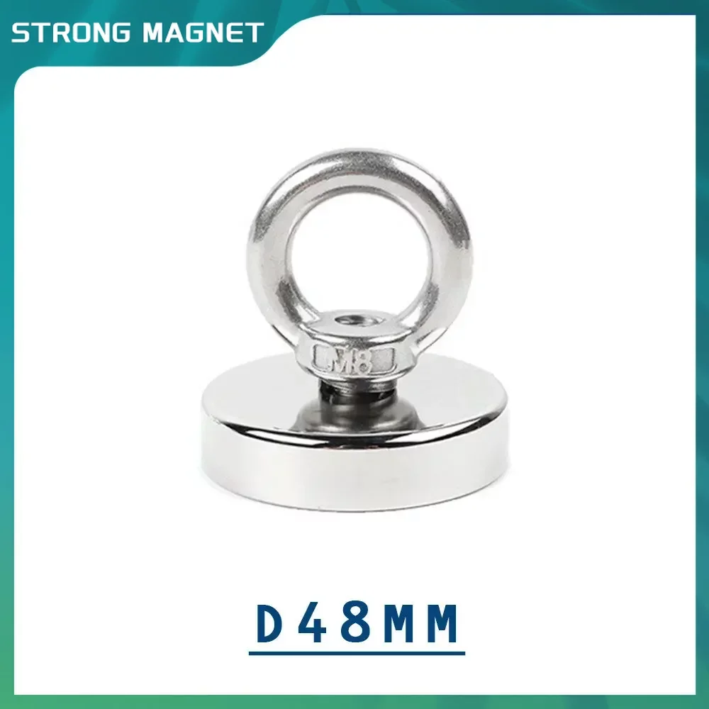 1/2/3PCS D48 Neodymium Magnet Powerful Lifesaving Hook Marine Magnets Fishing Holder Mount Pot with Ring Strong Round Magnet D48