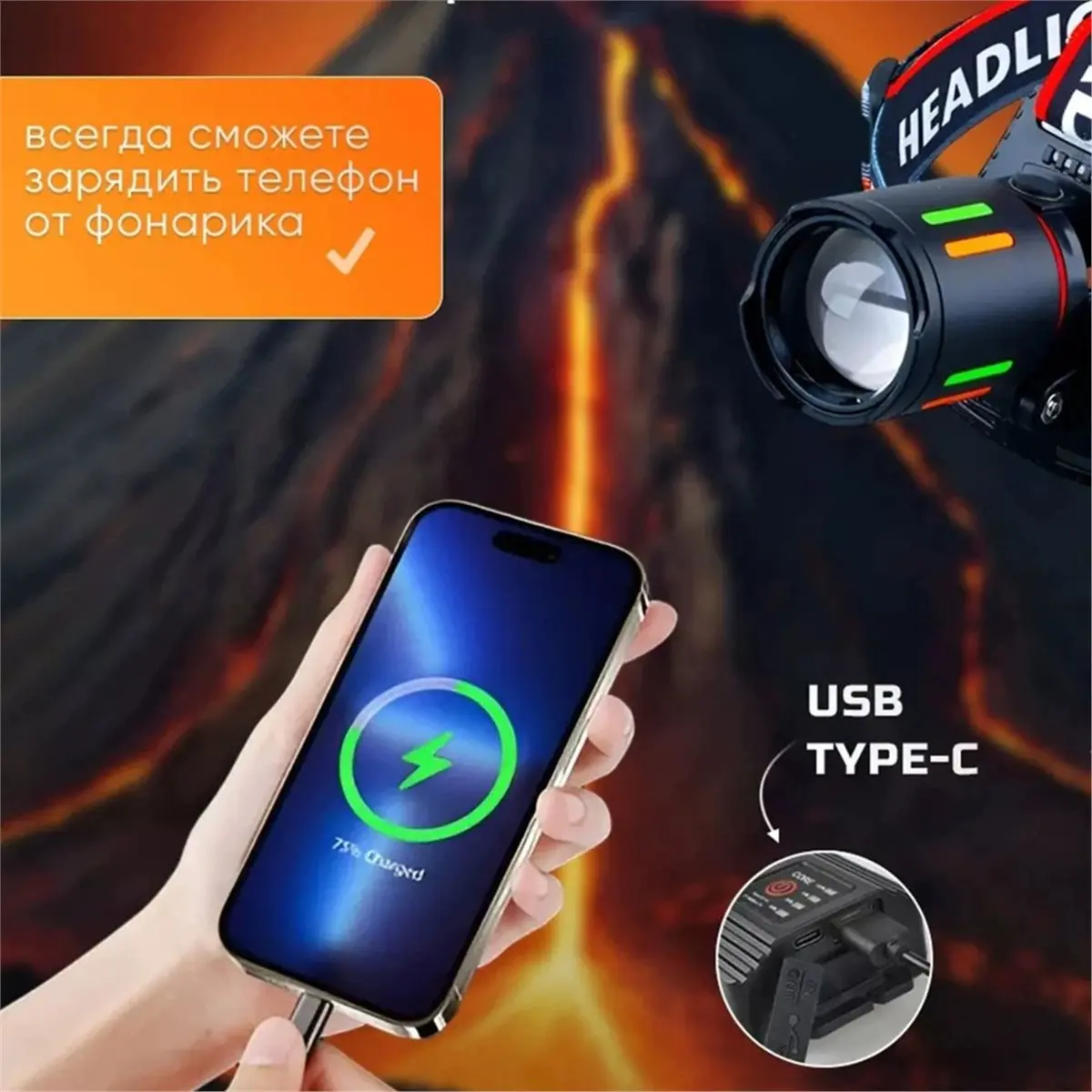 618 Mega Sale Powerful Head Flashlight USB Rechargeable LED Headlamp Phone Charging Head Light Fishing Lantern Head Light