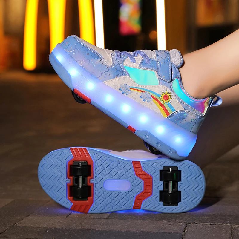 

Children's Roller Skates Shoes LED Roller Skates Shoes with 4 Wheels Speed Sneaker Shoes for Girls Women Sneakers with Wheels