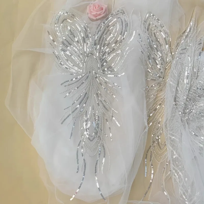 

Новое свадебное платье 30*69 см с серебряными бусинами и блестками, верхний воротник, кружевная вышивка, дизайнерские швейные аксессуары