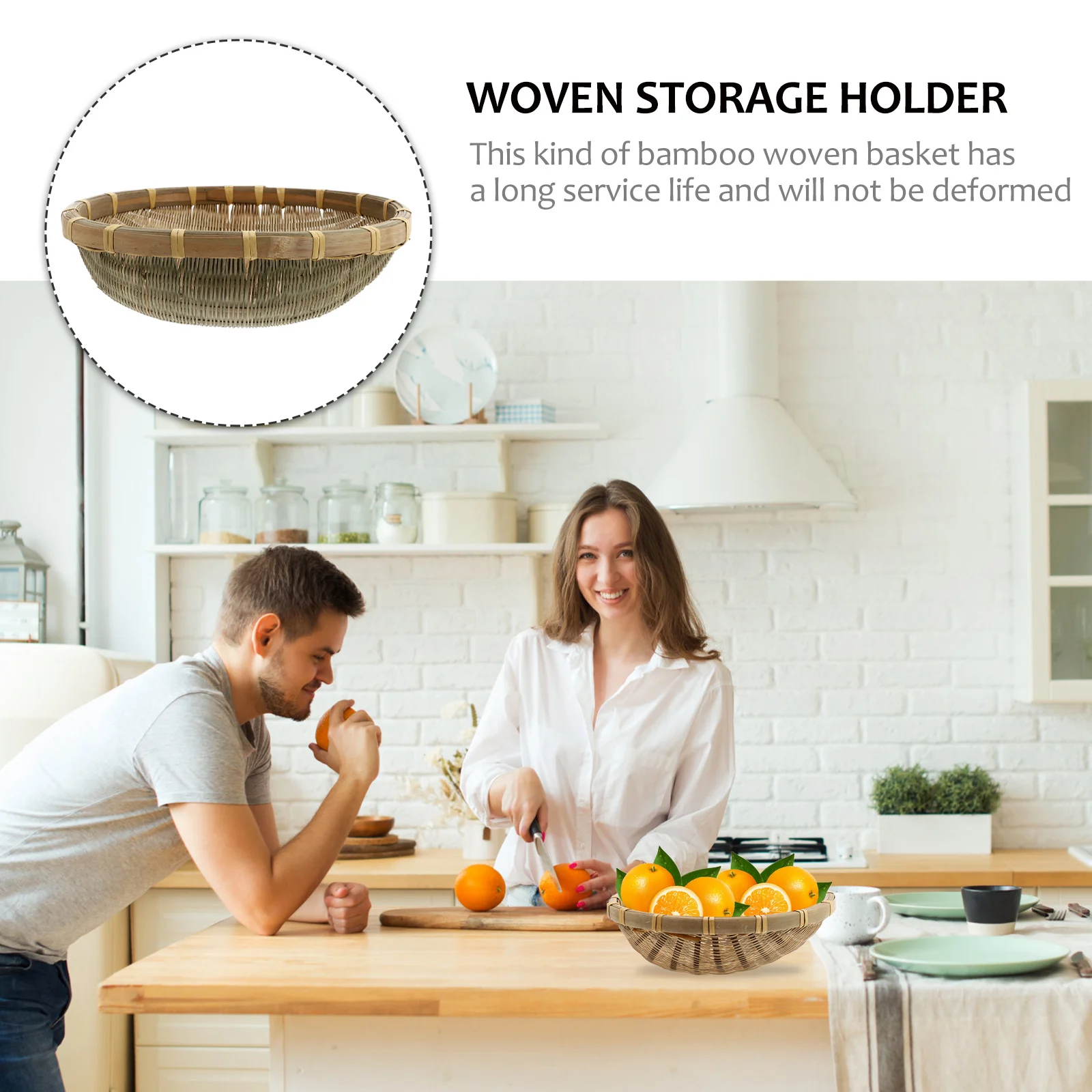 

1Pcs Bamboo Woven Dustpan Storage Basket Round Rice Cleaning Tray Fruit Snack Holder Kitchen Organizer Home Decor