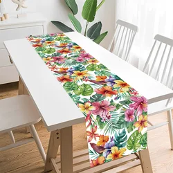 Hawaiian Flamingo Hibiscus Flower Table Runner Aloha Summer Tropical leaves Plastic Table Flag Happy Birthday Party Decorations