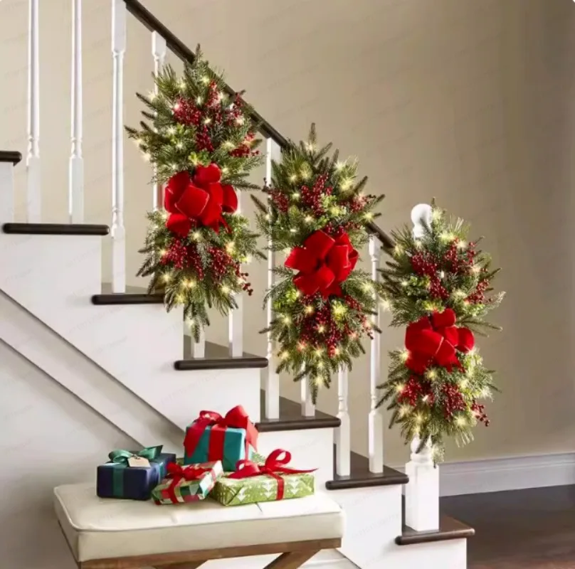 Nordic New Christmas Bow Door Hanging Decoration, Staircase Home Scene Layout