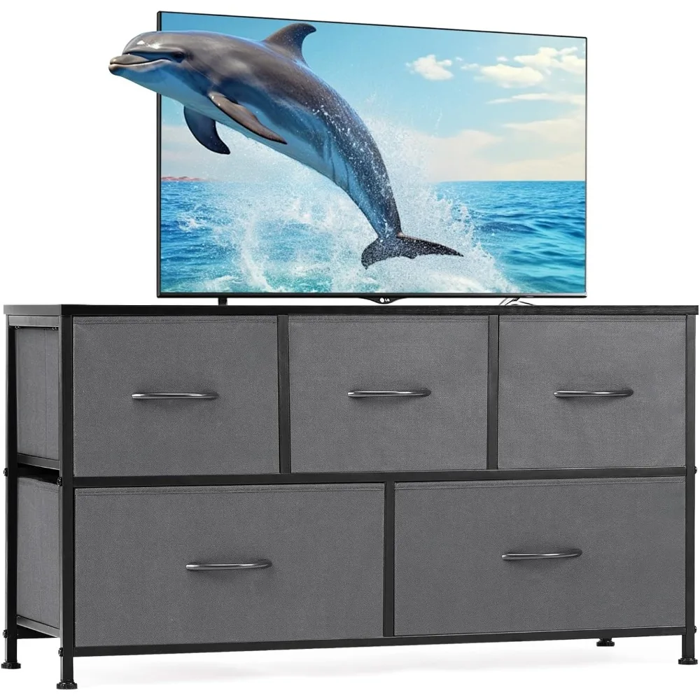 

Dresser for Bedroom, Wide Chest of Drawers, Fabric Dresser Organizer with 5 Drawers, TV Stand, Storage Organizer Unit with Fabr
