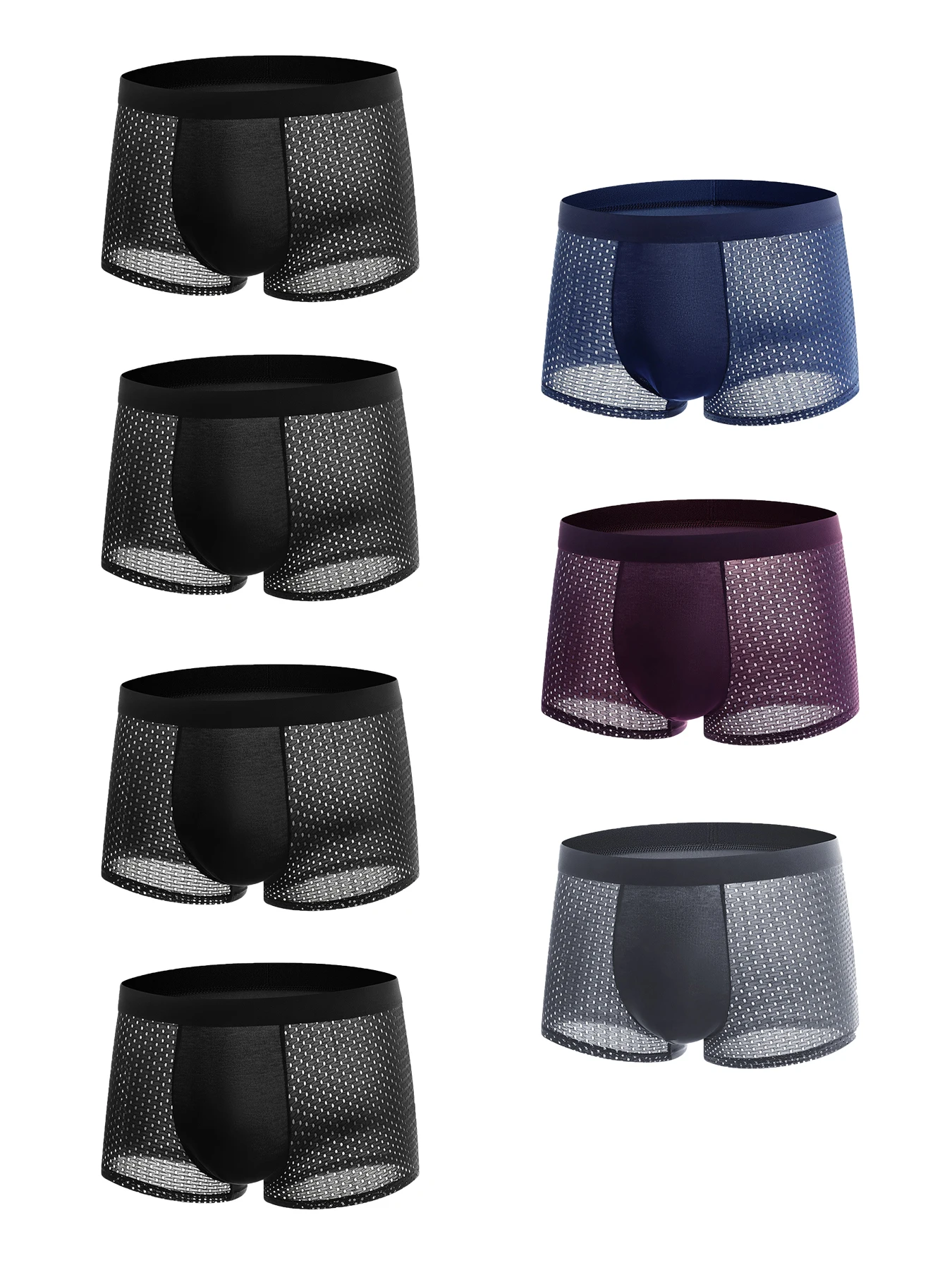 7PCS/Men's Panties Ice Silk Solid Color Sexy Underwear Breathable Mesh Comfortable Stretchy Men's Underpants Boxer Sports Shorts