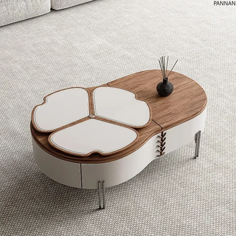 Petal coffee table saddle leather living room new small apartment liftable antique multi-functional small coffee table