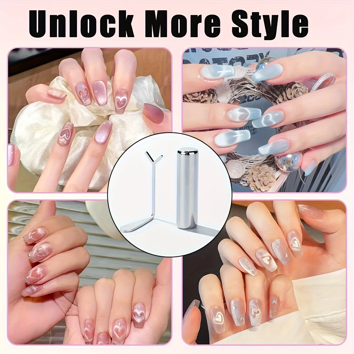 1/4Pcs Cat Eye Nail Art Magnetic Kit Heart Shaped Magnetic Tools Portable Gel Nail Art Magnets Suitable for Home or Nail Salon