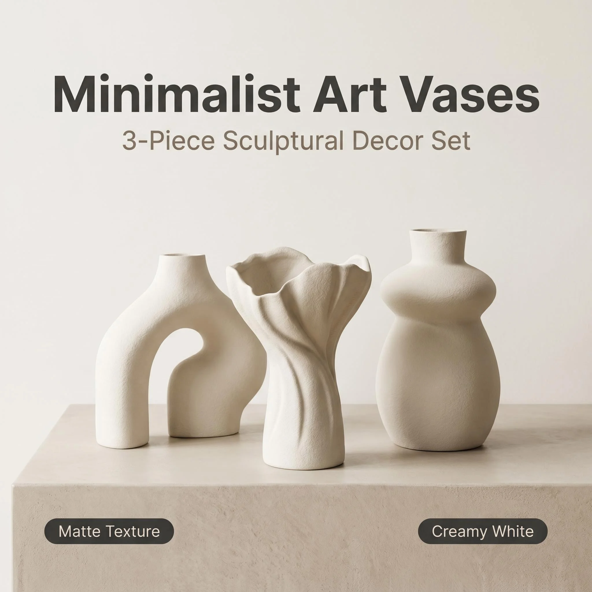 3-Piece Matte Mixed 3D Printed Vase Set, Irregular Textured Decorative Vases, Perfect for Nordic Home Decor, Entryway Table or O