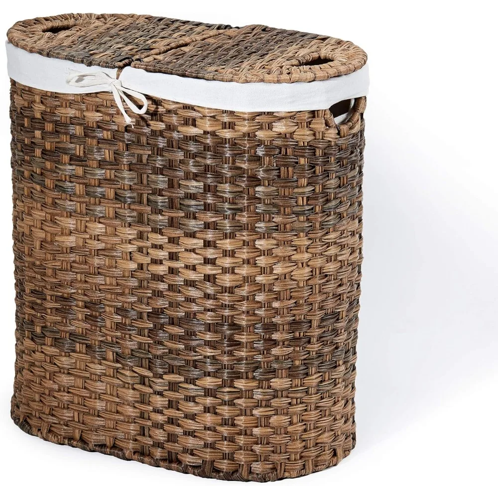 

Premium Handwoven Portable Laundry Basket with Carrying Handles, Mocha Brown Oval Hamper for Clothes and Linens