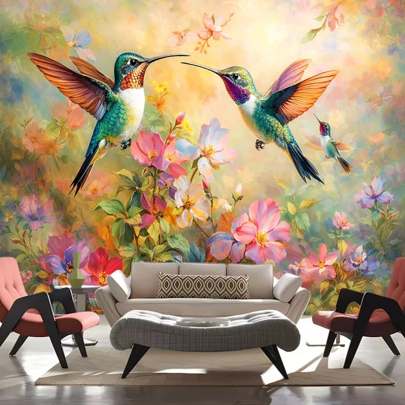 Large Floral Tapestry Wall Hanging Hummingbird Tropical Botanical Art Boho Backdrop Wallpaper Mural Decor for Living Room Bedroo