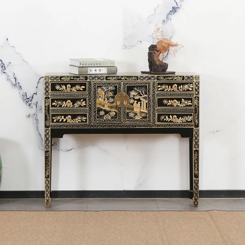 Gilded figure entrance table, solid wood antique storage table