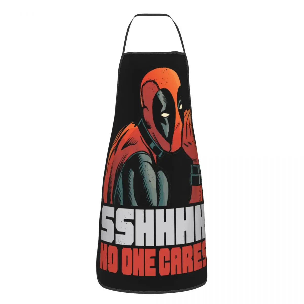 Deadpool SHHH No One Cares Whisper Polyester Aprons 52*72cm Kitchen Grill Bib Tablier Home Cleaning Pinafore for Men Women Chef