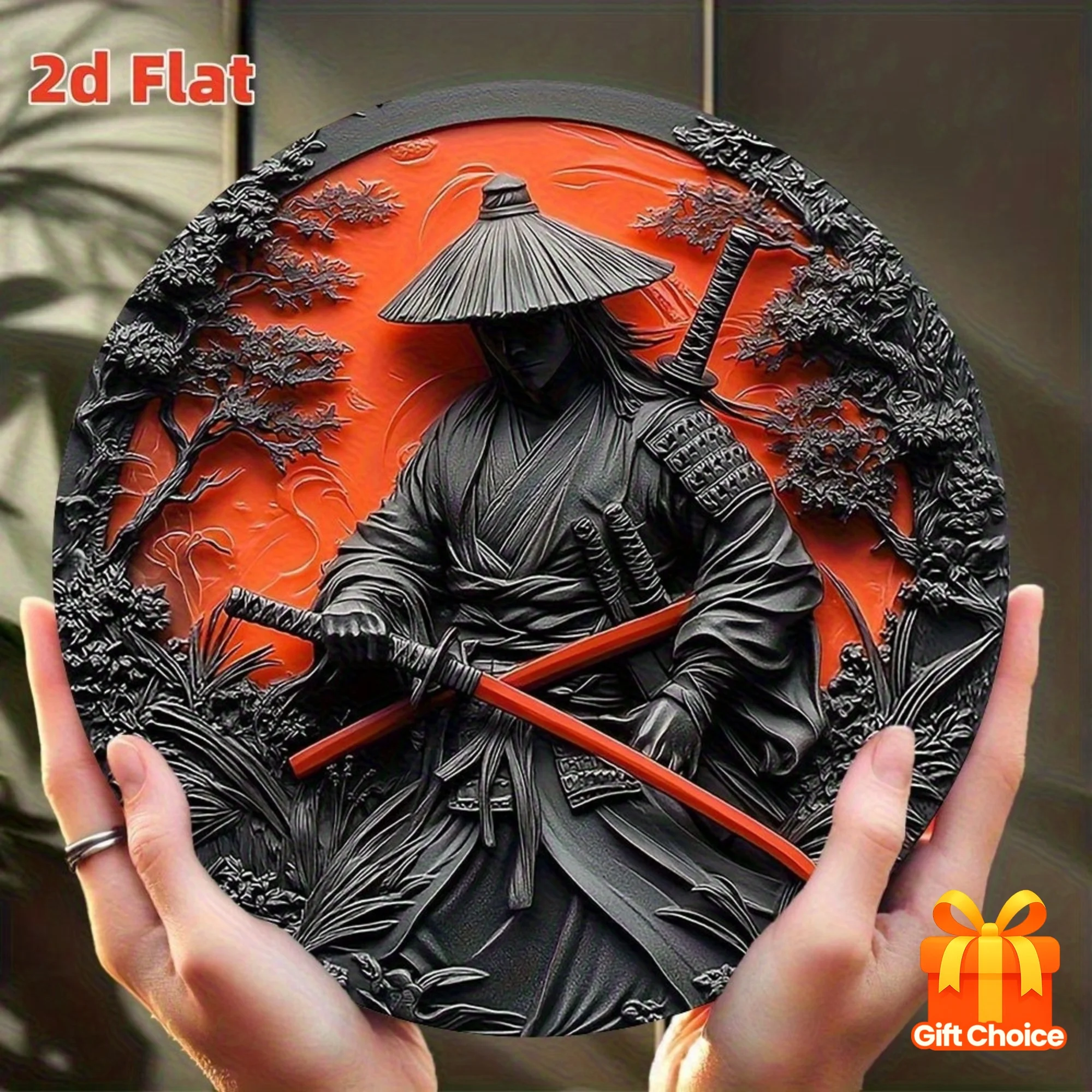 2D "Sol Rojo Samurai" - Defining Samurai Spirit - Elementos decorativos con temática de samurai japonés, colgante circular tradicional