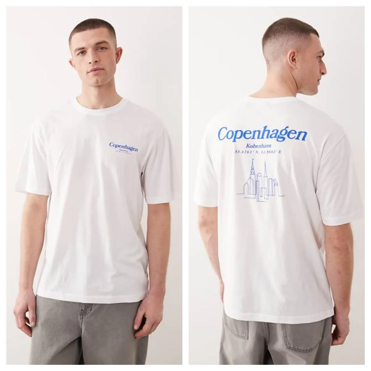 oversized fit T-shirt with Copenhagen back print in white High-end Luxury Unisex Style Both of Men and Women