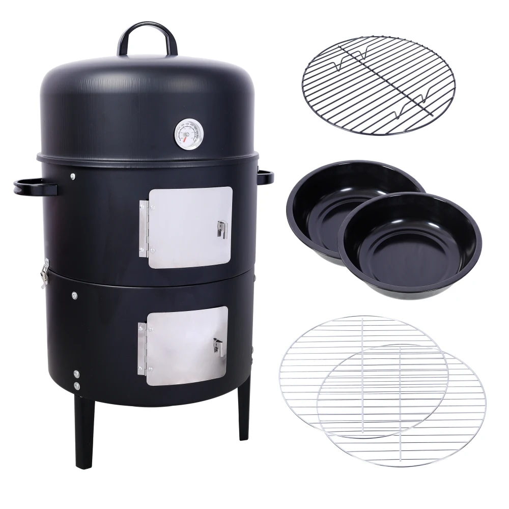17 Inch Charcoal Smoker Heavy Duty Round BBQ Grill Portable Vertical Smoker for Outdoor Camping Backyard Barbecue Cooking