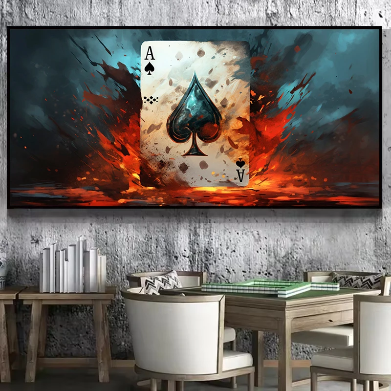 Abstract Ace of Spades King Poker Playing Cards Casino Artwork Poster Canvas Painting Wall Art Pictures Home Interior Decor