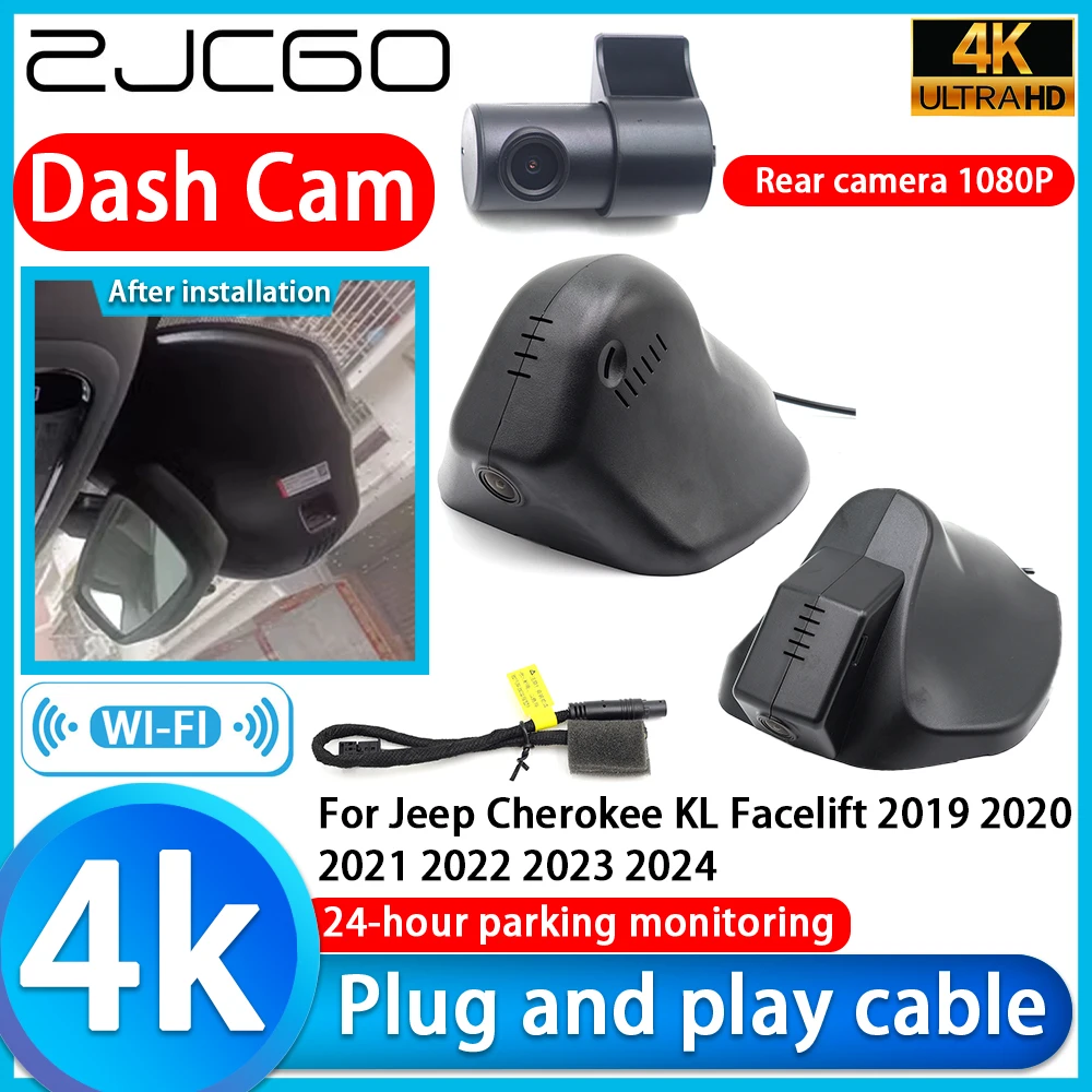 

ZJCGO Video Recorder 4K UHD Plug and Play DVR Dash Cam For Jeep Cherokee KL Facelift 2019 2020 2021 2022 2023 2024