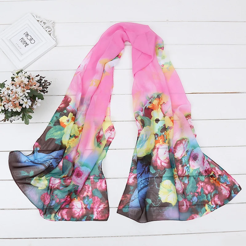 Women Chiffon Bandana Scarfs Luxury Women\'s Poncho Printing Long Soft Hijab Jersey Sunscreen Simulation Silk Shawl Beach Scarves