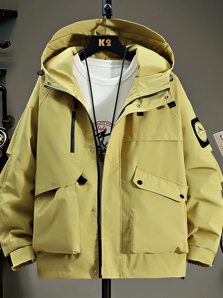

Мужская повседневная модная ветрозащитная куртка 2025 года, новая модель, весна-осень-зима, с капюшоном, из полиэфирного волокна, приталенный крой
