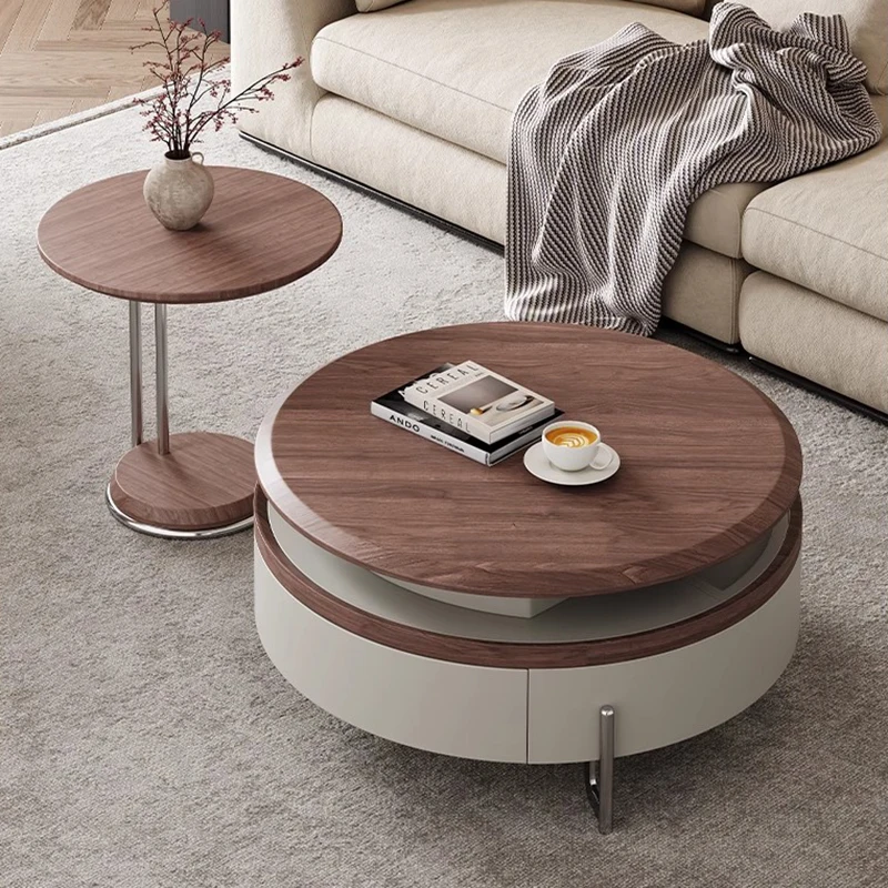 &Round Luxury Coffee Tables Extendable Hidden Storage High Quality Rustic Designer Trendy Table Basse Furniture Home