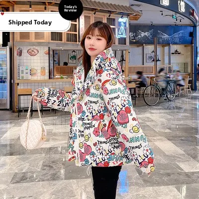 

Faionable Thiened fiti down Jaet ort Cotton Coat Women's Sli Outerwear Cartoon Print Korean Sle Loose Fit
