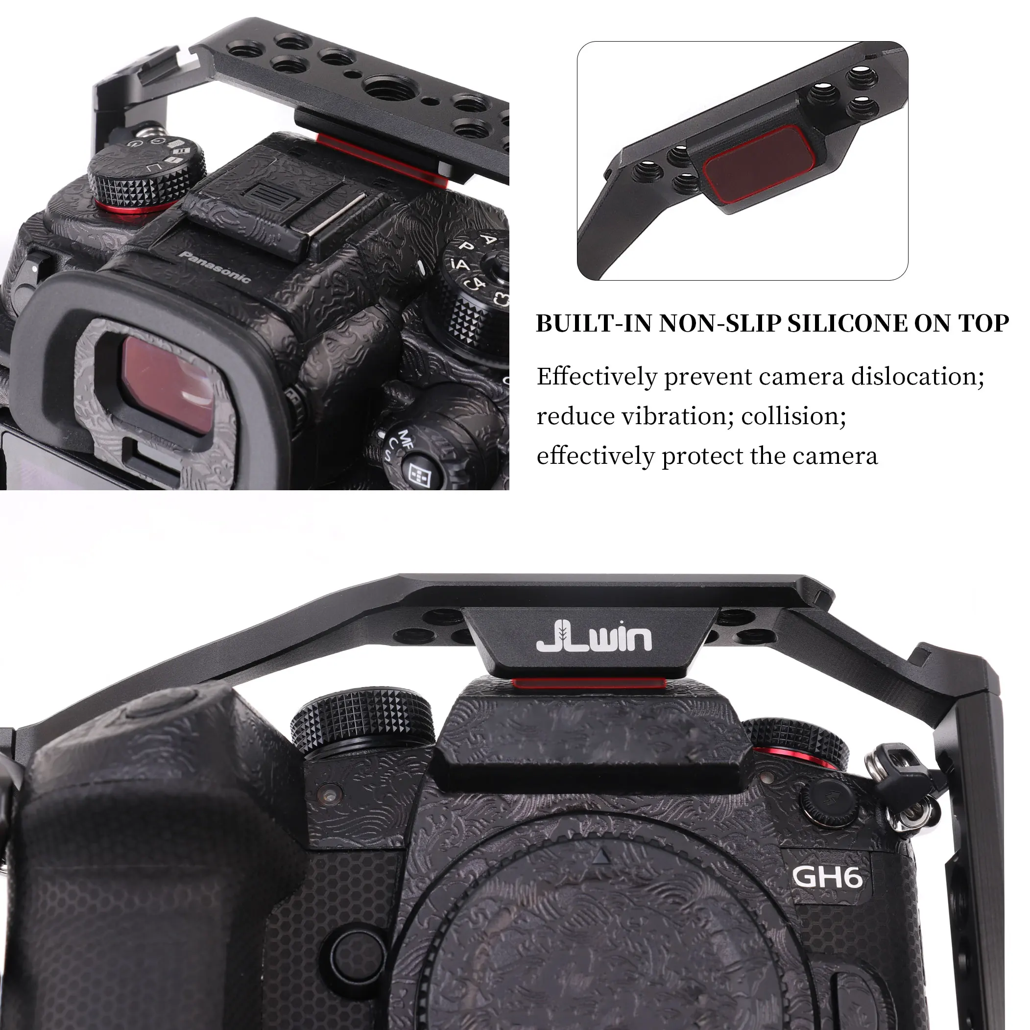 Gabbia per fotocamera Vlog GH6 in lega di alluminio per Panasonic LUMIX GH6 con fori filettati da 3/8 pollici 1/4 pollici kit Lycra fori scarpe fredde