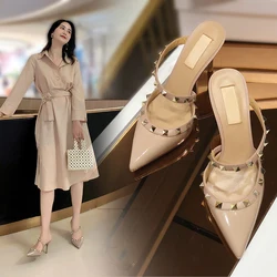 Women's sandals High-heeled Sandals Summer Slippers Gladiator Luxury Rivet High Heels Shoes Pointed toe Casual Lady Ankle Strap