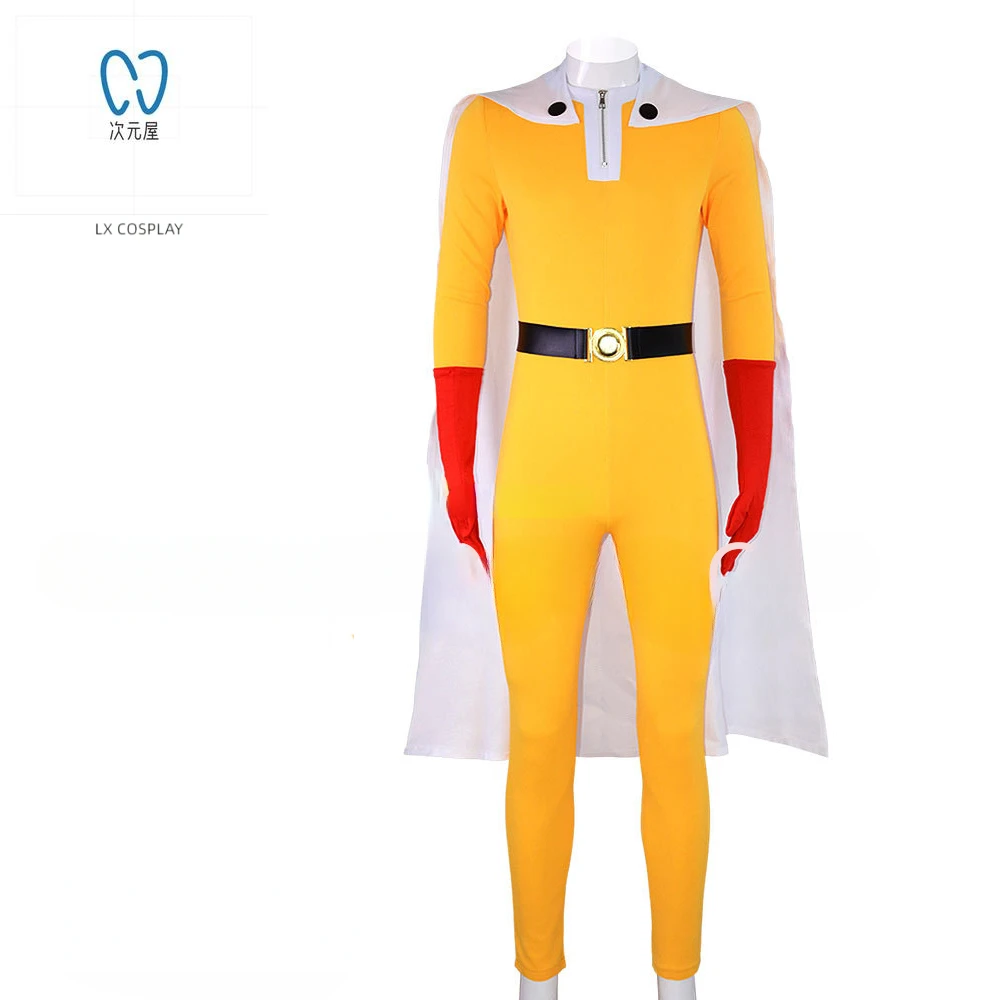 Anime Costumes Superhero Saitama Cosplay Men Boys Halloween Jumpsuit Outfits with Cloak Long Coat Suit