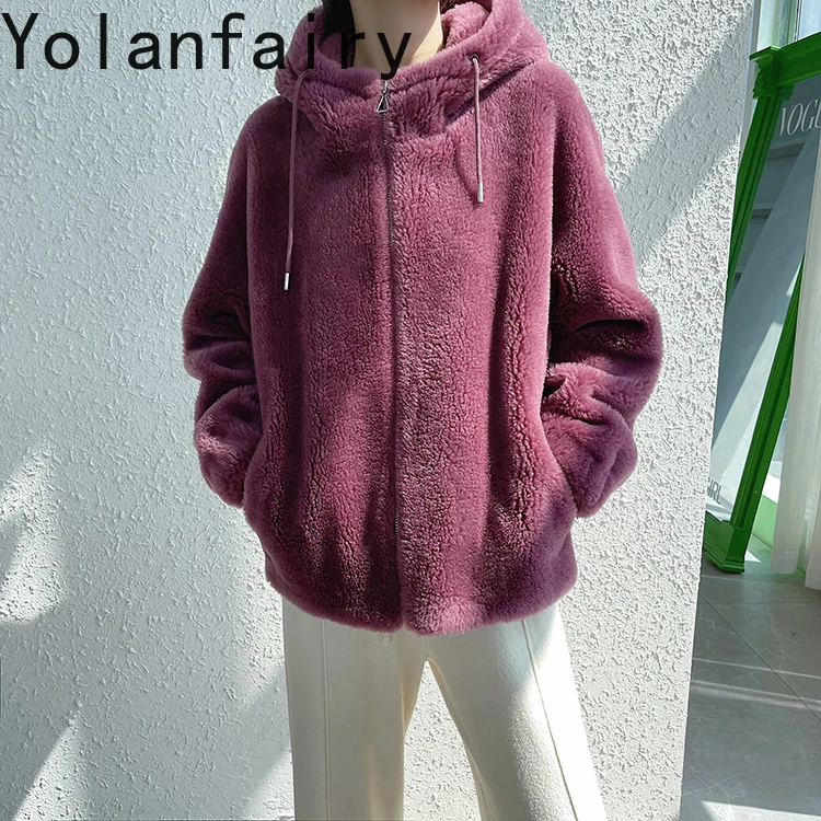 YOLANFARIY 100% Wool Rea Fur Coat  Women Sheep Shearing Winter Coats Womens Clothing Short Styel 2024 Fashion Tops Шуба Женская