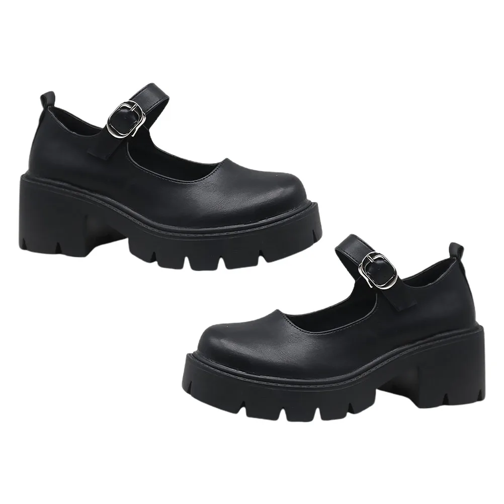 

Platform Chunky Heels PU Size 37 Breathable Women Spring Autumn Casual Block Heels Office Lady Platform Shoes