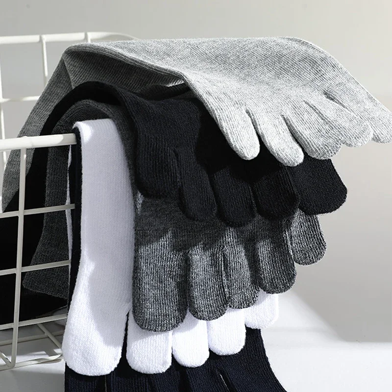 Chaussettes en coton de qualité supérieure pour hommes, absorbant la sueur à cinq doigts, chaussettes respirantes, chaussettes de sport fendues, chaussettes mi-tube, 5 paires