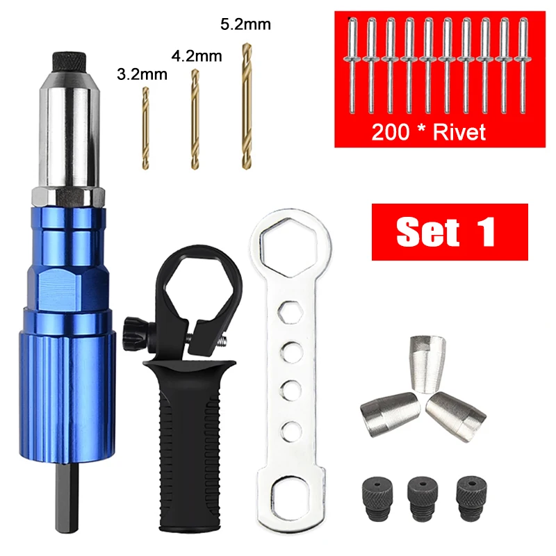 Pull Rivet Gun Adapter Electric Rivet Gun Pull Core Pull Rivet Gun Adapter 2.4mm-4.8mm Rivet Nut Gun Drill Adapter