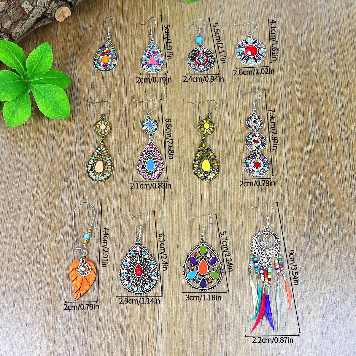 Vintage Bohemian Enamle Water Drop Earrings Set for Women Fashion Ethnic Rice Bead Feather Earring Female Party Wedding Jewelry