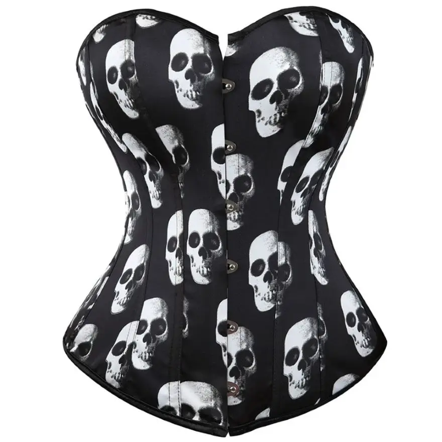 

Sexy Gothic Skull Print Corset Top For Women Plus Size Body Shaper Overbust Lingerie Steampunk Bustier Halloween Costumes