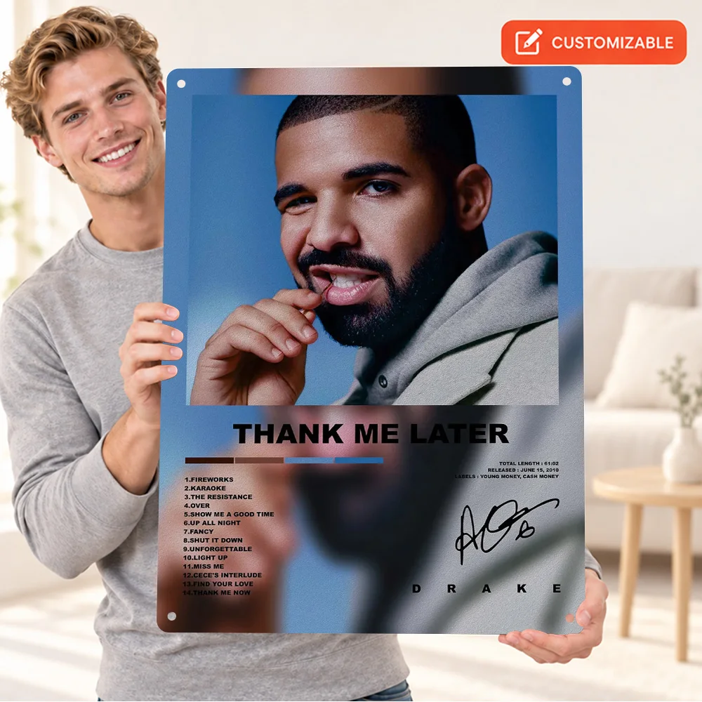Drake Thank Me Later Printed Poster Personalized Aluminum Metal Sign Album Layout Wall Art For Listening Lounge Musician Gift