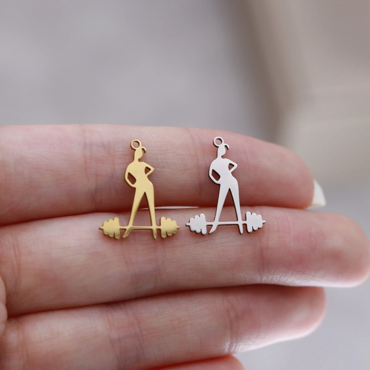 3pcs Weight Lifting Girl Charms Barbell Dumbbell DIY Stainless Steel Charm Pendant Necklace Jewelry Making Supplies