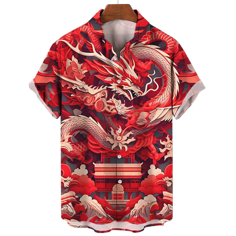 3d Printed Chinese Oriental Dragon Hawaiian Shirt Men Summer Cool Short Sleeved Casual Street Tops Loose Oversized Shirts