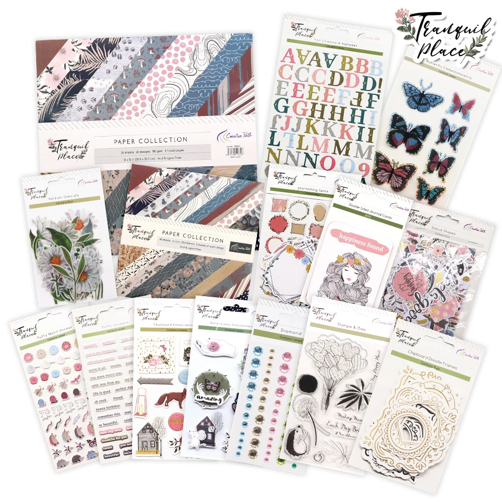 

Creative Path Tranquil Place Scrapbooking Journaling Set Decorative Papers Die Cuts Frames Stickers Full Sets DIY Crafting Kits