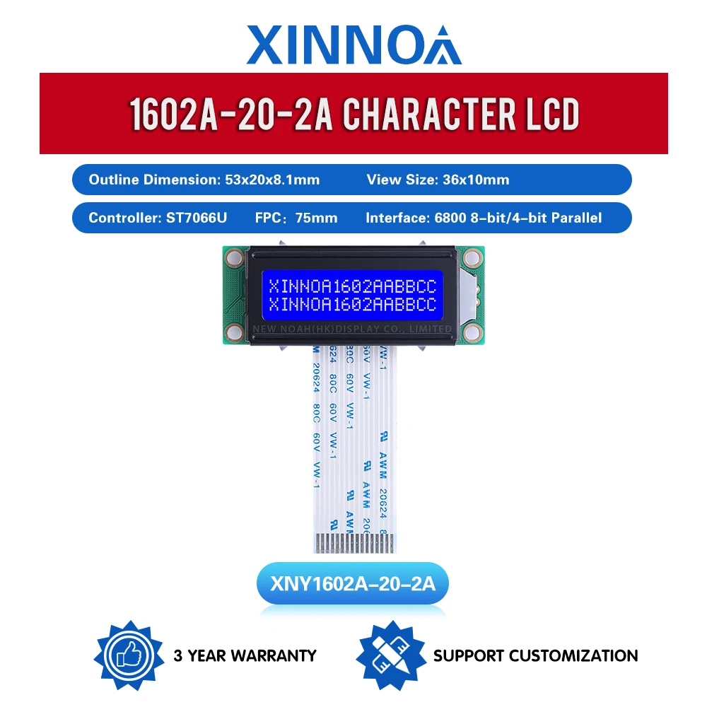 블루 필름 화이트 문자 액정 디스플레이, ST7066U, 2*16 흑백 화면, 02A-20-2A, 02X16 LCD, FPC75MM, 1.5 인치