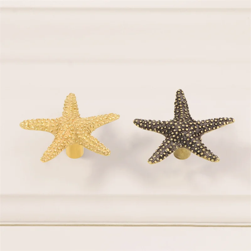 Solid Brass Cabinet Door Handle Single Hole Seastar Shape Drawer Wardrobe Knob Vintage Bronze Cupboard Closet Shoe Pulls Diy