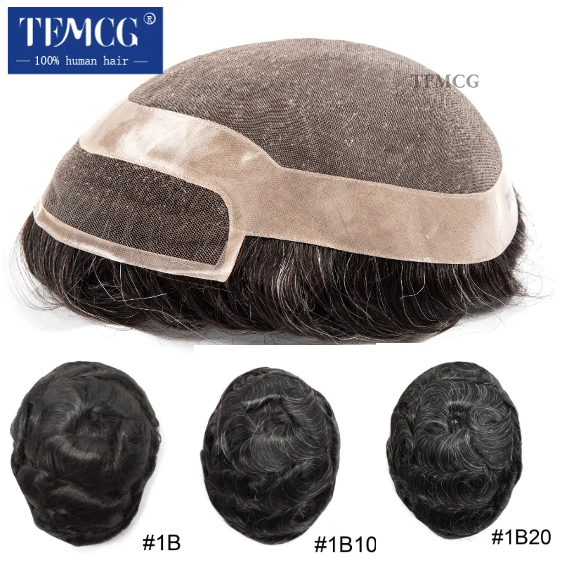 Men Wig Swiss Lace Front & Mono Top Durable Male Hair Prosthesis 100% Human Hair Men's Capillary Prothesis Breathable Men's Wig