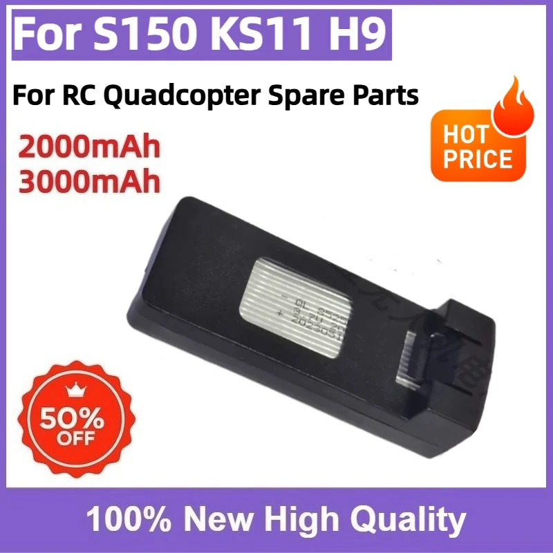3.7V Lipo Drone Battery 2000mAh 3000mAh High Capacity Rechargeable Lithium Battery for S150 KS11 H9 RC Quadcopter Spare Parts