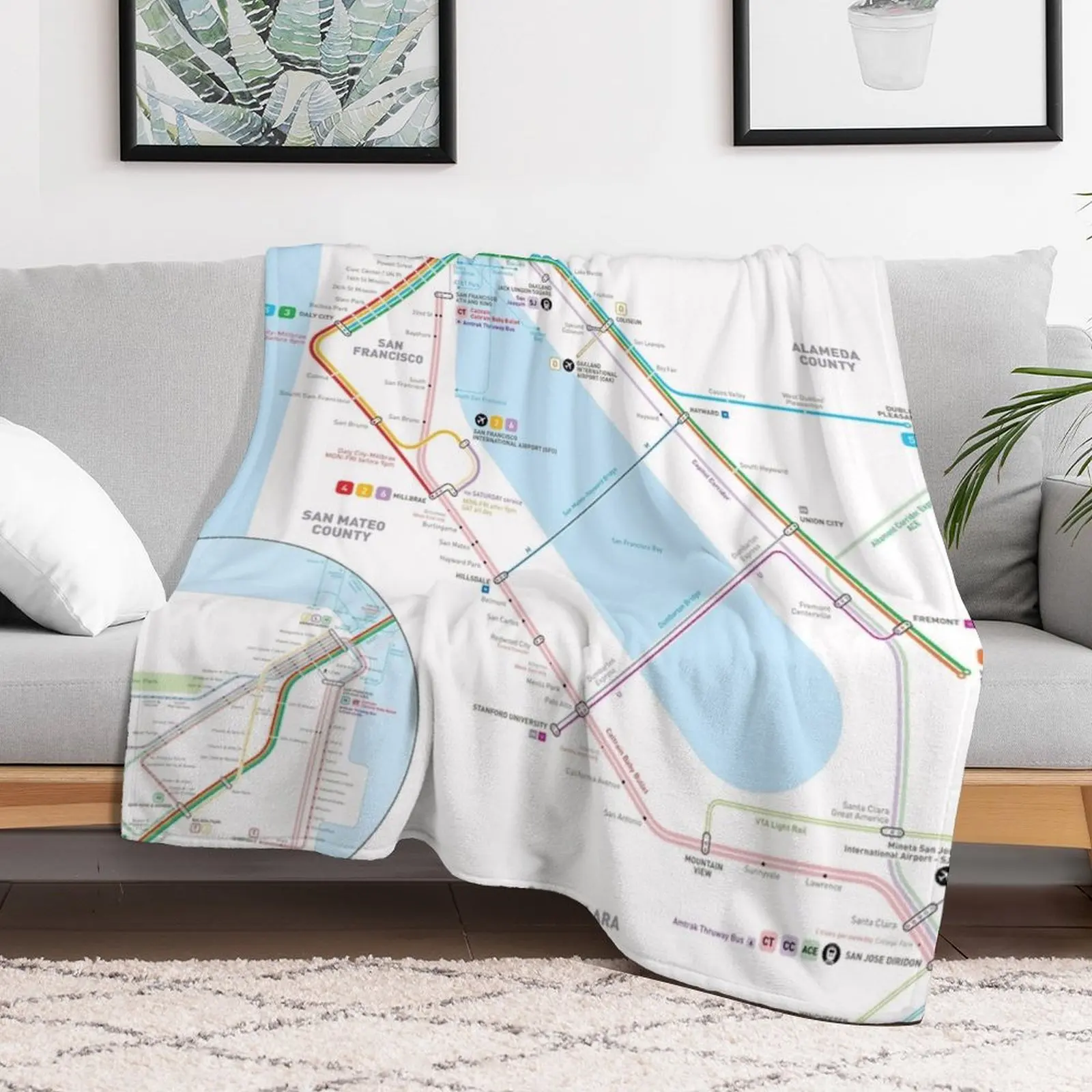 San Francisco Bay Area Transit Map Throw Blanket Luxury Thicken for winter Blankets