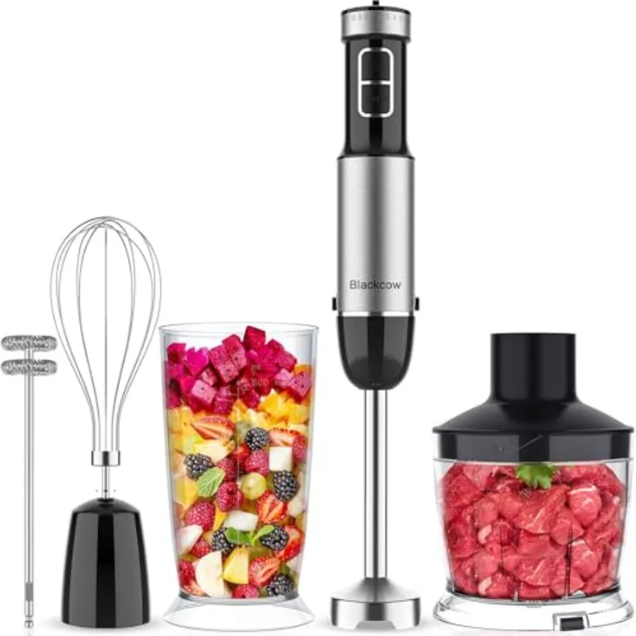 

Immersion Blender Handheld for Kitchen with Titanium Blades 12 Speed Electric Hand Mixer BPA Free Attachments including Chopper