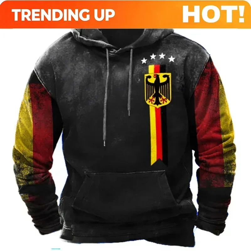 Customization Vintage Germany Flag Hoodie For Men German Oversized Casual Hooded Sweatshirts Pullovers Long Sleeve Male Tops Str