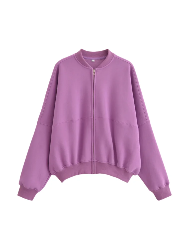 

PB&ZA 2024 Autumn New Women's Fashion Versatile Casual Round Neck Solid Color Zipper Pilot Jacket Coat Hoodie