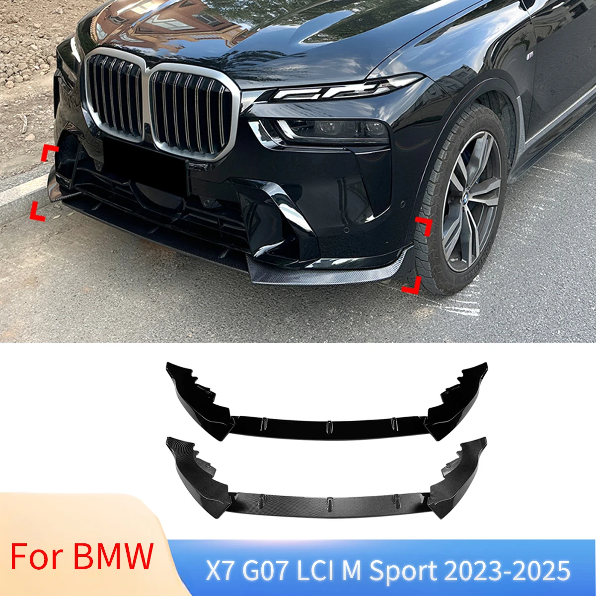 

For BMW X7 G07 LCI M Sport 2023-2025 Car Front Bumper Spoiler Lip Lower Blade Splitter Protector Body Kit Tuning Accessories