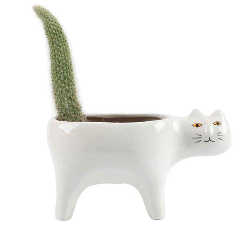 Cute Cat Ceramic Garden Flower Pot Animal Image Cactus Plant Planter Succulent Plant Container Tabletop Decoration