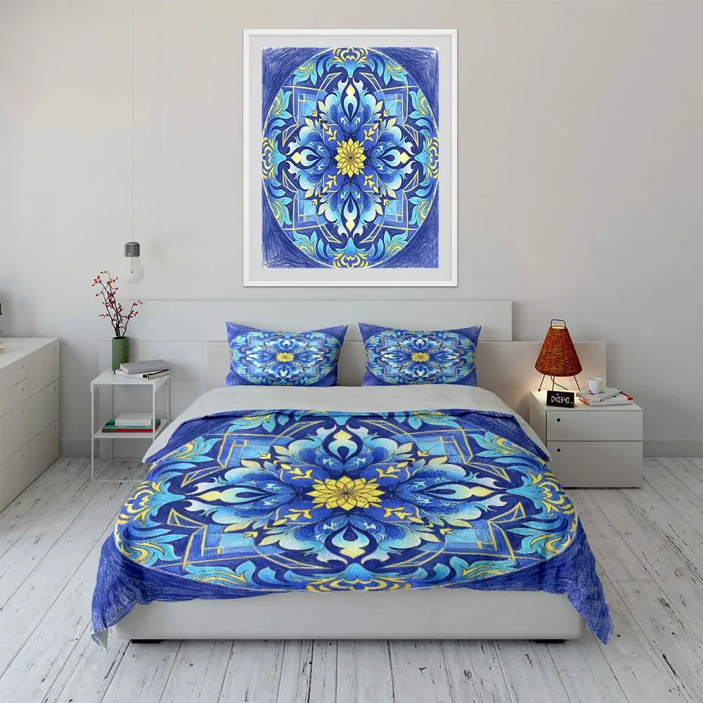 Colorful Mandala Decoration Set Soft Comfortable Duvet Cover Bedding Set Included 1*Duvet Cover & 2*Pillowcases, gift