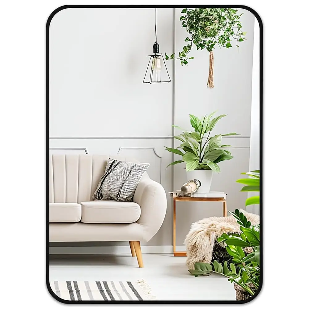 

Bla Wall Mirror For Bathroom Over Sink - 22X30 Matte Metal Framed Rec Mirror, Rounded Rectangular Vanity Mirrors For Living